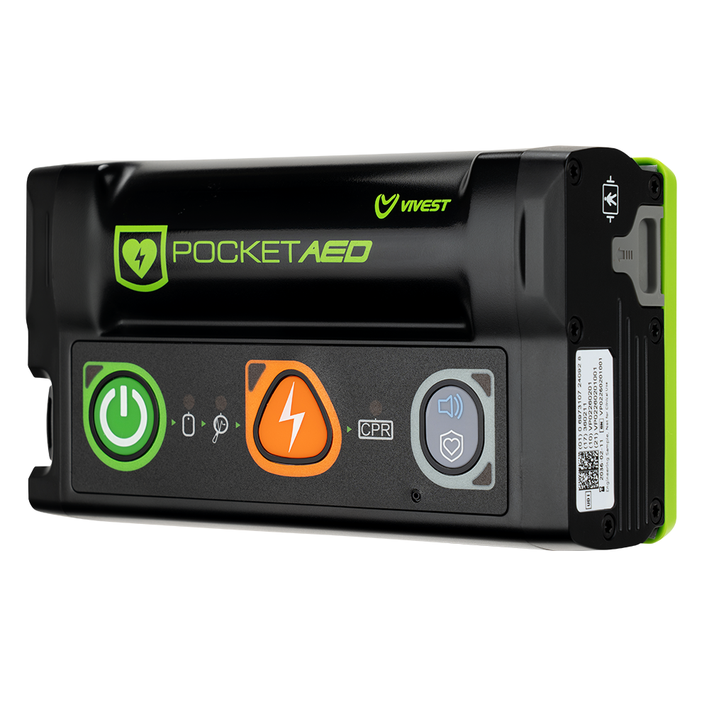 ViVest P1 Pocket AED cep boy defibrilatör önden açılı görünüm